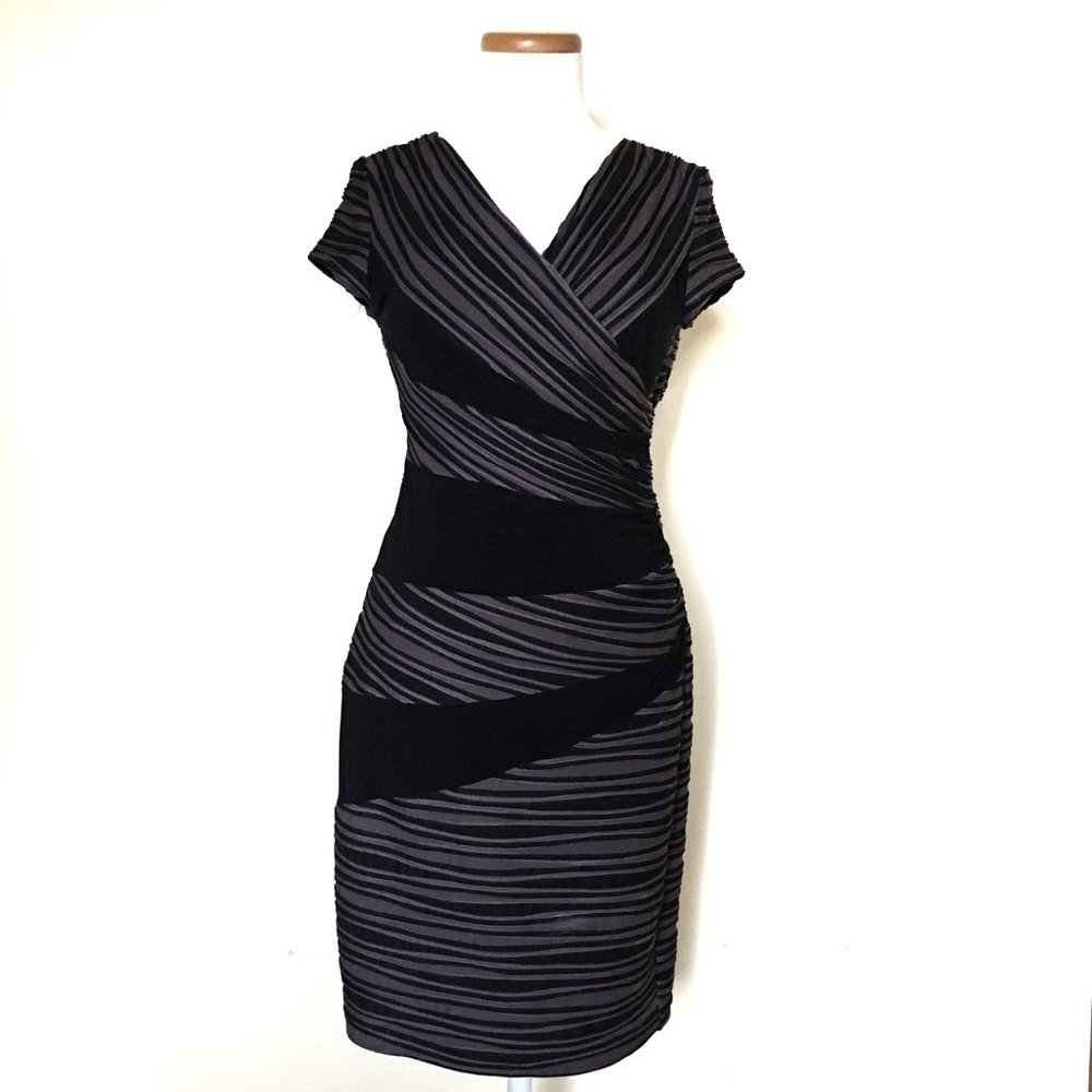 Joseph Ribkoff Taupe Black Wrap Sheath Midi 8